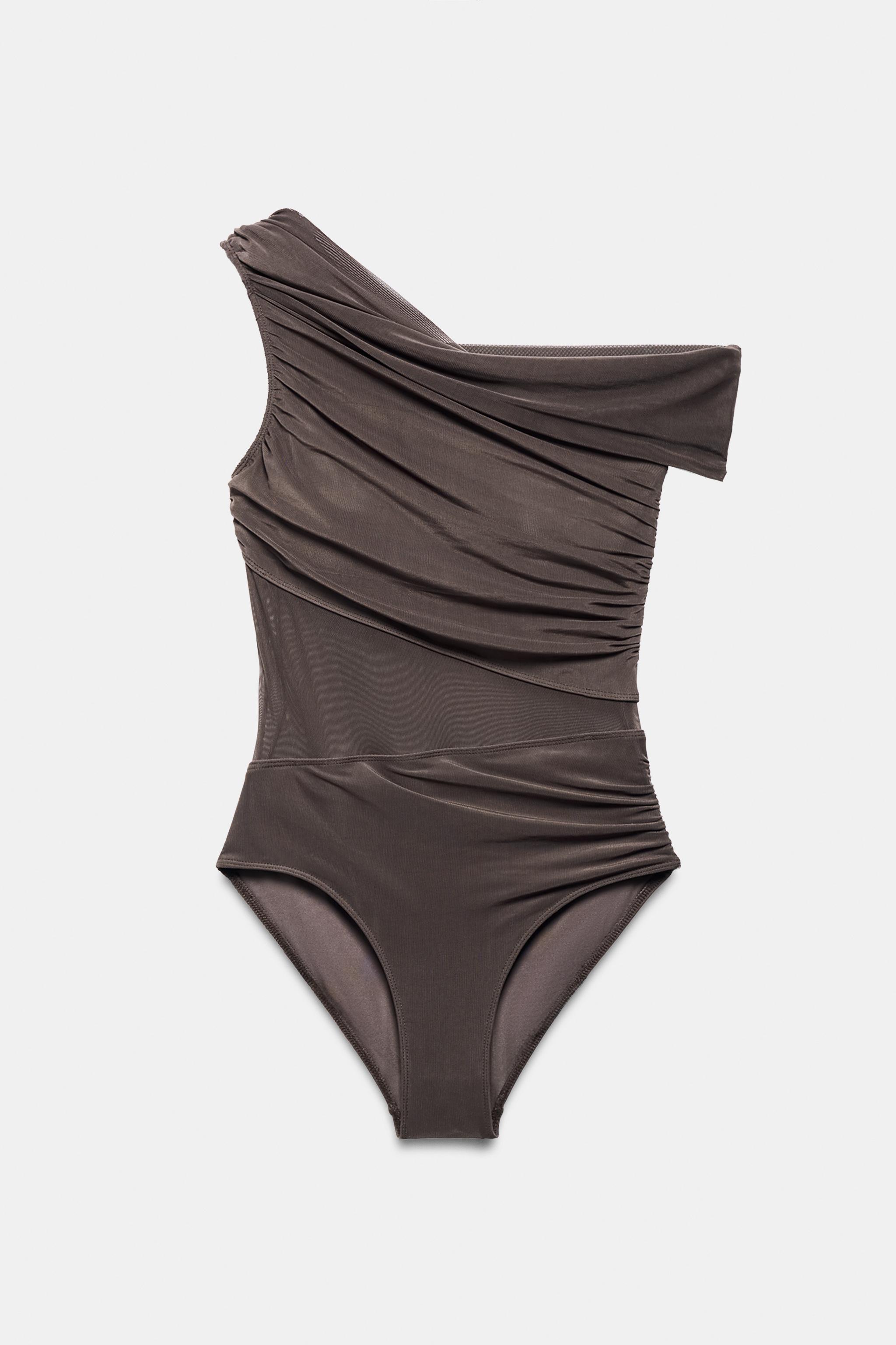 ASYMMETRIC TULLE CUT-OUT SWIMSUIT